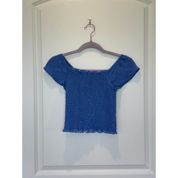 NWT Tru Luv Blue Smocked Cropped Top Size 10 - Picture 2 of 8